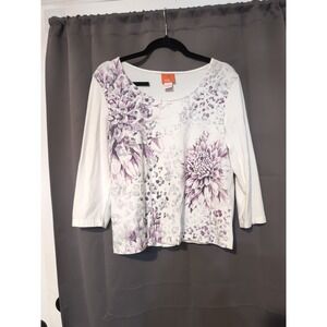 Hearts of Palm Women's Large Artsy Purple Floral Top, Rhinestone Bohemian Floral